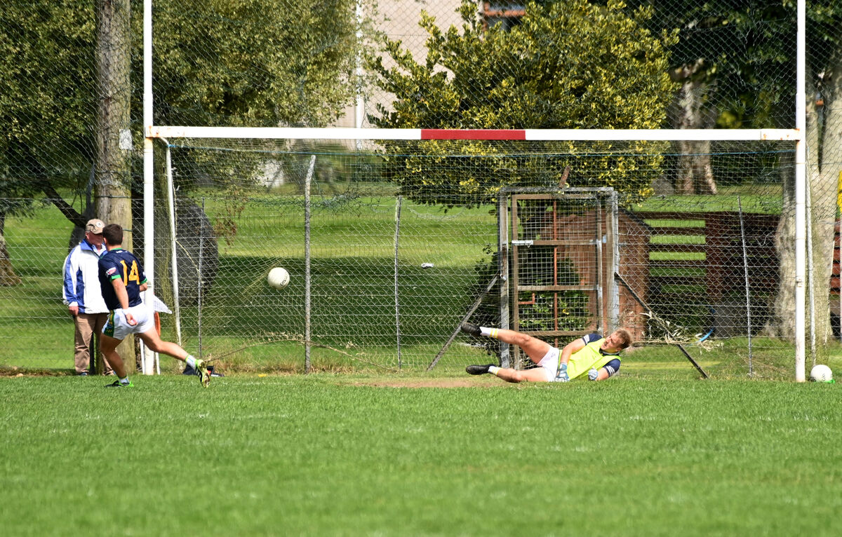 Daniel Molden scores from the penalty spot for Glanmire against Bandon goalkeeper Ciaran McCarthy in the McCarthy Insurance Group Premier Intermediate Football Championnship clash; Bandon vs Glanmire at Ballincollig. Picture Larry Cummins Daniel Molden scores from the penalty spot for Glanmire against Bandon goalkeeper Ciaran McCarthy in the McCarthy Insurance Group Premier Intermediate Football Championnship clash; Bandon vs Glanmire at Ballincollig. Picture Larry Cummins