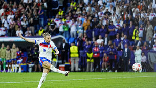 <p>SPOT ON: England's Chloe Kelly scores the winning penalty.</p>