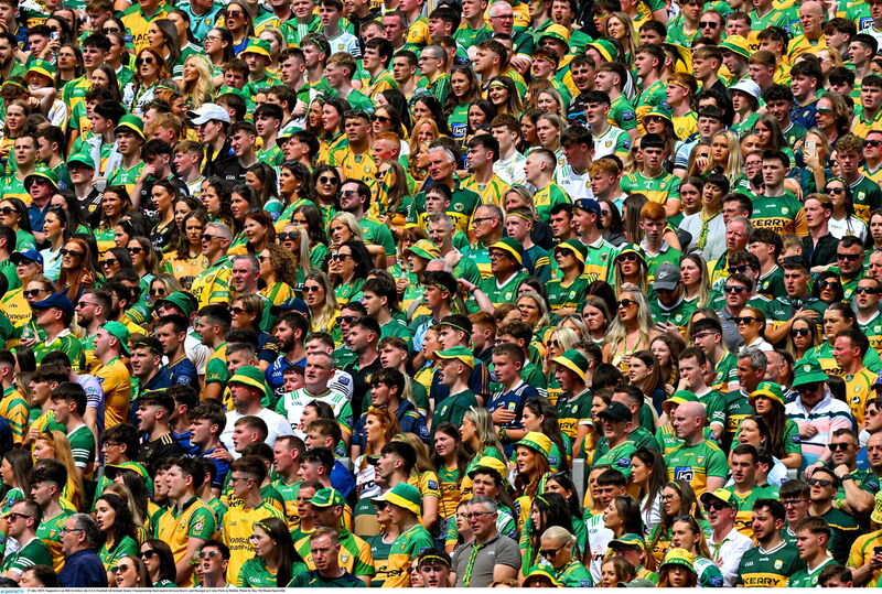 Supporters on Hill 16 in Croke Park before the GAA Football All-Ireland Senior Championship final between Kerry and Donegal. Picture: Ray McManus/Sportsfile