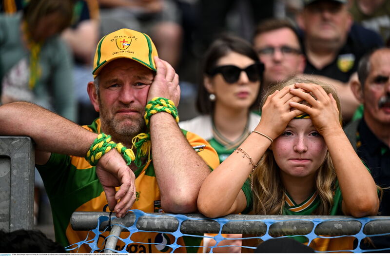 Dejected Donegal supporters watched as Kerry surged to a victory by a margin of 1-26 to 0-19 in the GAA Football All-Ireland Senior Championship final at Croke Park. Picture: David Fitzgerald/Sportsfile
