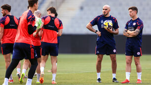 <p>Manager Joey O’Brien and Luke Byrne. Pic: Aleksandar Djorovic</p>