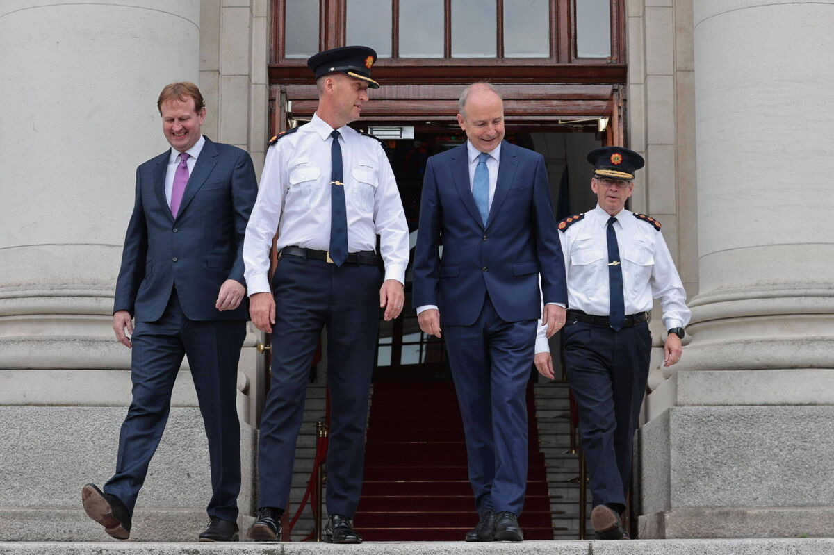 Justice minister Jim O'Callaghan, incoming Garda commissioner Justin Kelly, Taoiseach Micheál Martin, and current Garda Commissioner Drew Harris, at Government Buildings in Dublin as Mr Kelly was announced as the next Garda commissioner. Picture: Liam McBurney/PA Justice minister Jim O'Callaghan, incoming Garda commissioner Justin Kelly, Taoiseach Micheál Martin, and current Garda Commissioner Drew Harris, at Government Buildings in Dublin as Mr Kelly was announced as the next Garda commissioner. Picture: Liam McBurney/PA