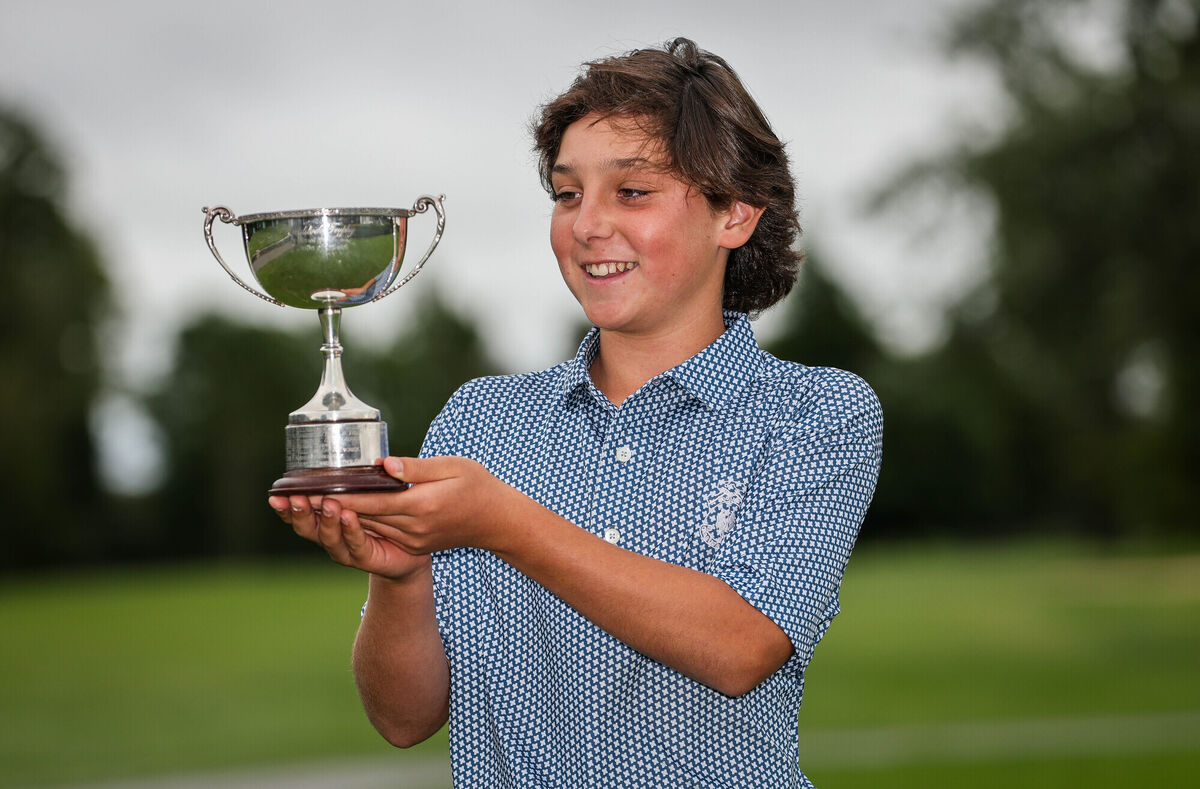 Irish U14 winner Eduardo de la Macorra celebrates with the Cup. Picture: Ryan Byrne/Inpho