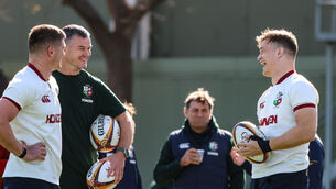 <p>Owen Farrell, assistant coach Jonathan Sexton and Josh van der Flier. Pic: Billy Stickland/Inpho</p>