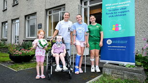 <p>CHAMPIONS LEAGUE MEDAL: Republic of Ireland captain and Arsenal star Katie McCabe made a heartwarming visit to Children’s Health Ireland (CHI) at Crumlin, meeting patients, from left, Millie, Nikki, Lilly and Grace and creating unforgettable memories for young patients and their families. To find out more about Children’s Health Foundation or to donate log onto to https://www.childrenshealth.ie/donate/ Pic: Stephen McCarthy/Sportsfile</p>