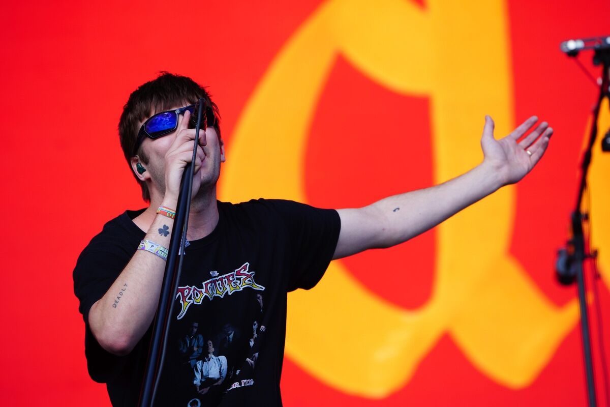 Grian Chatten of Fontaines D.C. performing on the Other Stage during the Glastonbury Festival at Worthy Farm in Somerset in 2022.