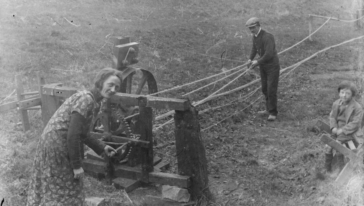 Rope making with flax along the Rope Walk near the old town walls in Youghal, Co Cork. Picture: Horgan family collection