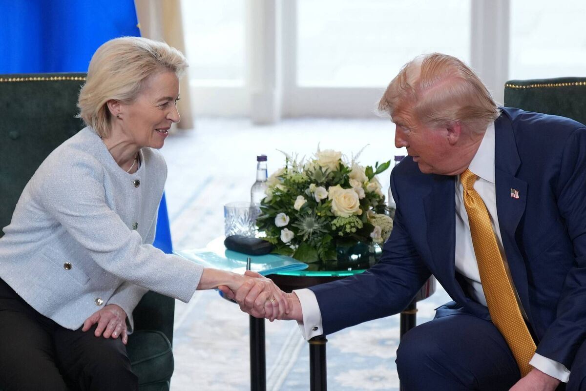 After President of the European Commission Ursula von der Leyen and US President Donald Trump agreed the trade deal, the spin is that the pain of those tariffs is worth it in order to avoid a global trade war. Also, 15% is better than 30% or worse, is the thinking. Photo: Andrew Harnik/Getty Images