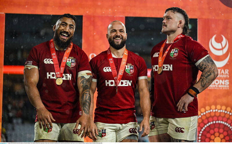 British &amp; Irish Lions players, from left, Bundee Aki, Jamison Gibson-Park and Andrew Porter. Pic: Brendan Moran/Sportsfile
