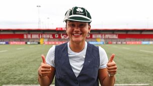 <p>Ireland's Nancy McGillivray with her first cap after the game. Pic: ©INPHO/Ben Brady.</p>