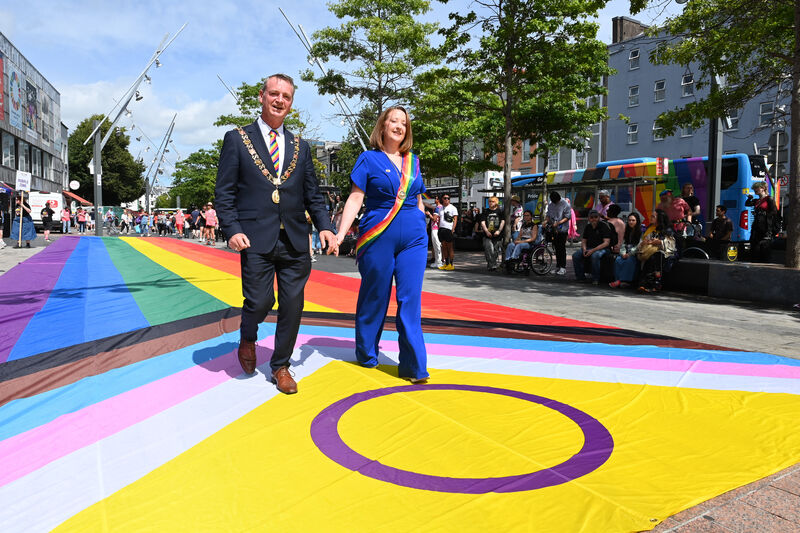  Lord Mayor Fergal Dennehy and Lady Mayoress Karen Brennan leading the 2025 Cork Pride Parade on Sunday. 