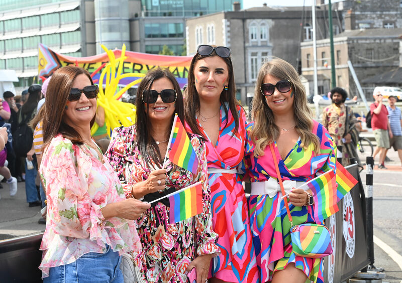  Lisa Lynch, Linda O'Mahony, and Kelly and Aisling O'Sullivan from Glanmire enjoying the Party at the Port on Kennedy Quay after the 2025 Cork Pride Parade on Sunday. 
