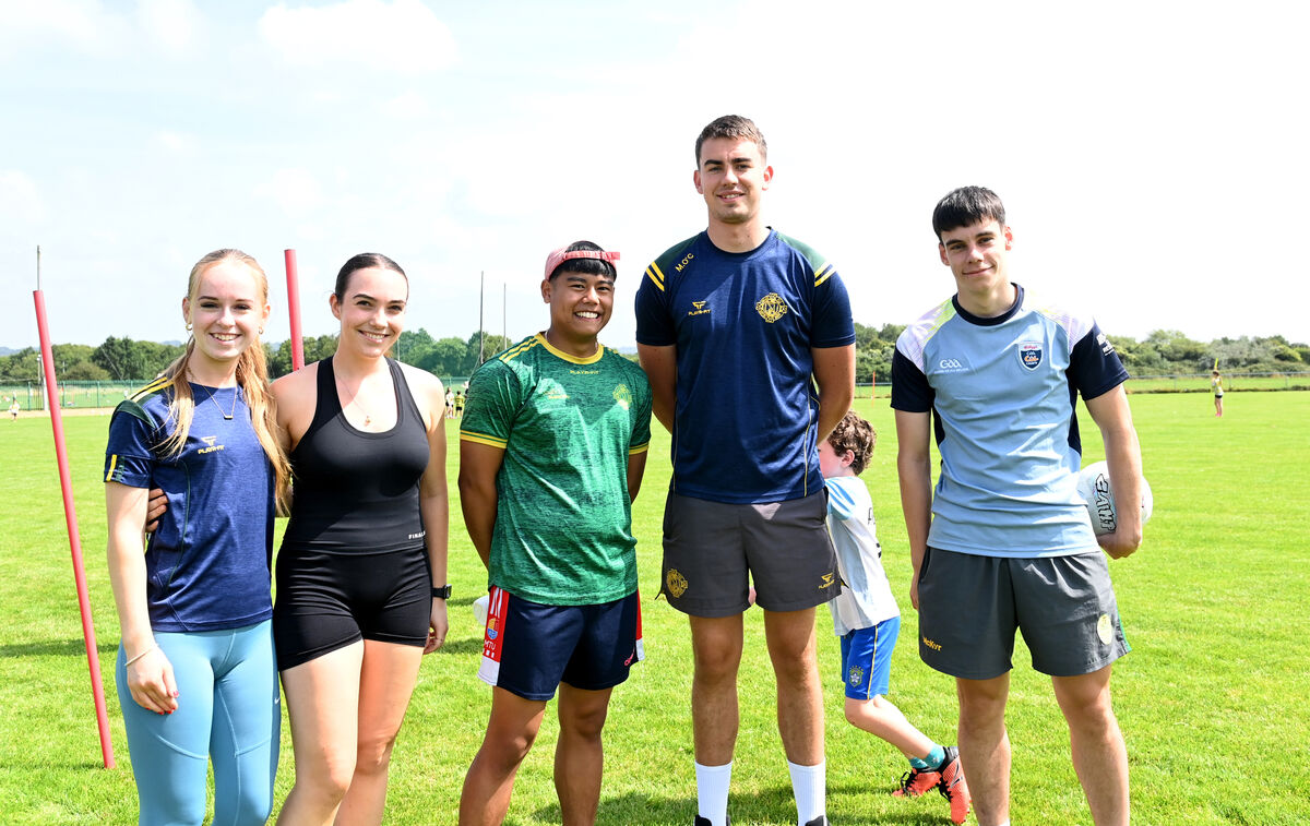  Hard-working camp coaches Mia Mulconry, Ellie Smyth, Mykel Burre, Mikey O'Connell, and James Ryan at the Kellogg's Cúl Camp at St Michael's Gaelic Football Club, Mahon, Cork. 120 children attended the five-day gaelic football camp in July. Picture Larry Cummins
