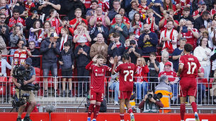 <p>Liverpool's Harvey Elliott celebrates. Pic: Peter Byrne/PA Wire.</p>