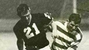<p>Boston Rovers vs Detroit. The Rovers player pictured is Mick Kearin who died last week, aged 82. Credit: Shamrock Rovers FC on Facebook.</p>