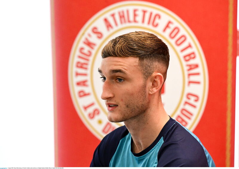 Mason Melia during a St Patrick's Athletic media conference at Tallaght Stadium. Pic: Stephen McCarthy/Sportsfile Mason Melia during a St Patrick's Athletic media conference at Tallaght Stadium. Pic: Stephen McCarthy/Sportsfile