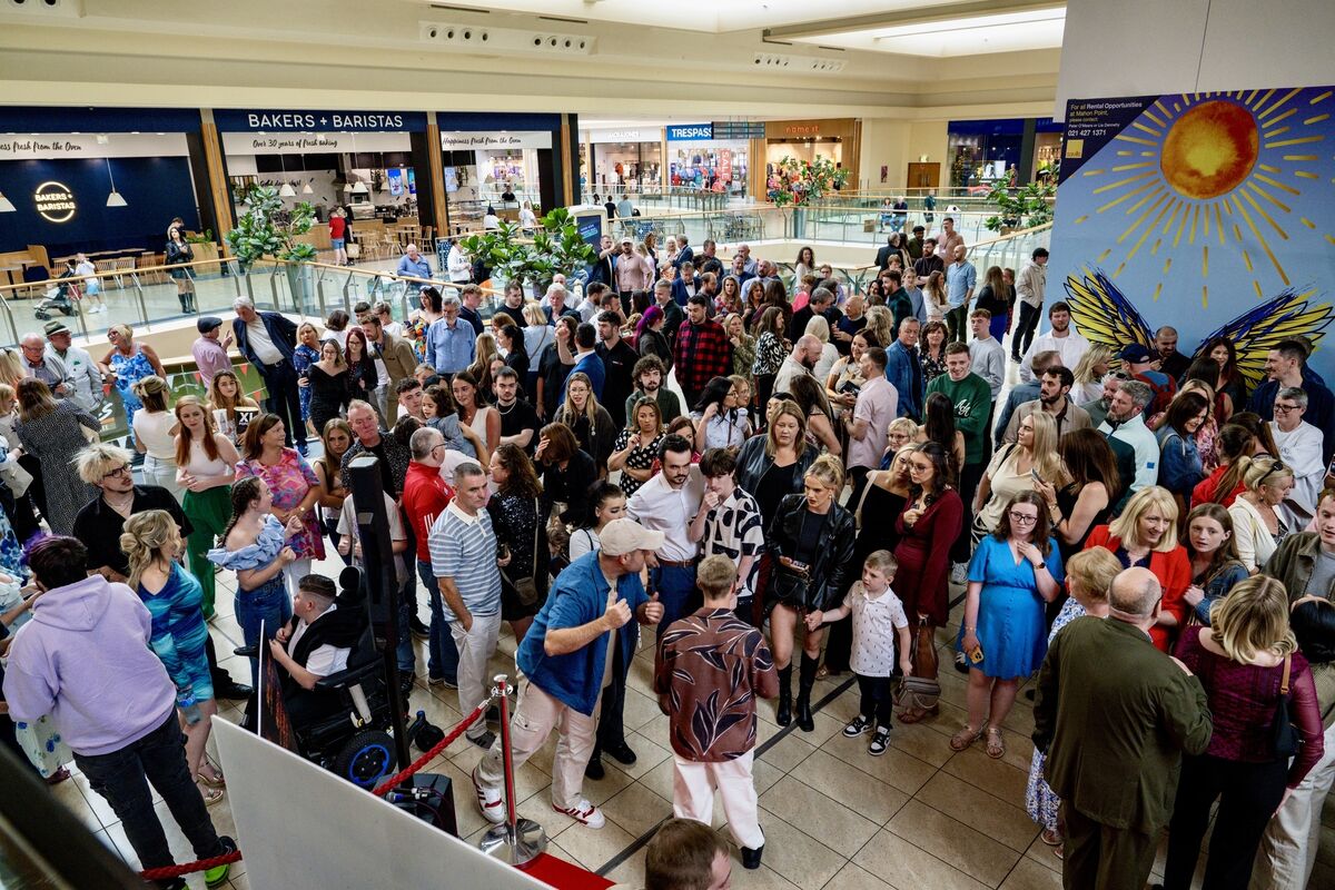 A packed Mahon Point Shopping Centre as crowds gathered to watch a live red carpet performance by Cork’s Kabin Studio ahead of the premiere of 'Christy' at the Omniplex. Picture: Chani Anderson A packed Mahon Point Shopping Centre as crowds gathered to watch a live red carpet performance by Cork’s Kabin Studio ahead of the premiere of 'Christy' at the Omniplex. Picture: Chani Anderson