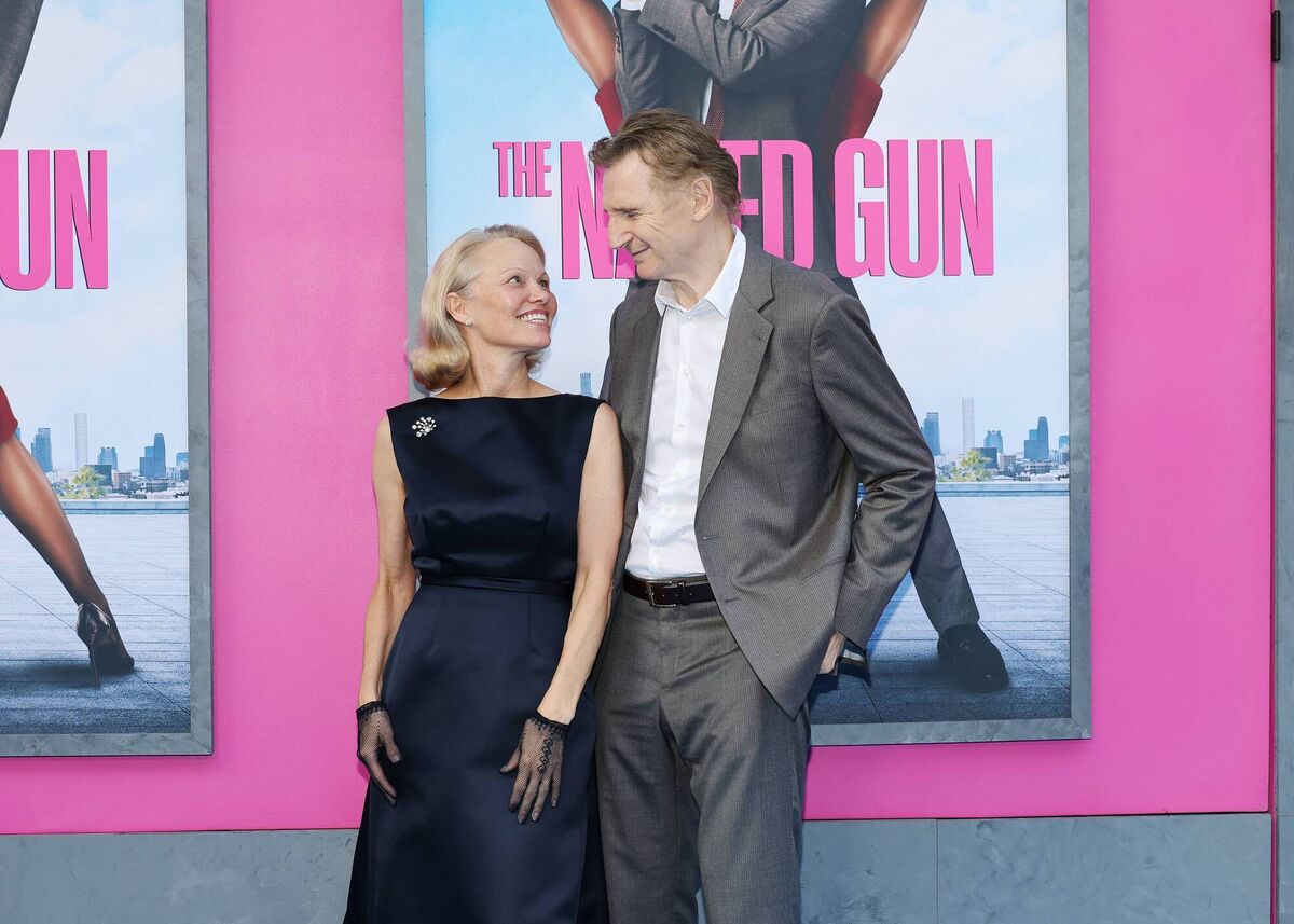 Pamela Anderson and Liam Neeson at 'The Naked Gun' New York Premiere last month. The pair only met on the set of the movie while portraying Frank Drebin Jr and Beth Davenport, in May 2024. Photo: Dia Dipasupil/Getty Images