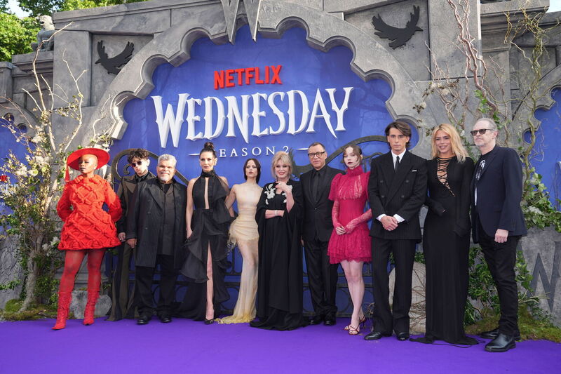 (left-right) Joy Sunday, Isaac Ordonez, Luis Guzman, Catherine Zeta-Jones, Jenna Ortega, Joanna Lumley, Fred Armisen, Emma Myers, Georgie Farmer, Billie Piper and Steve Buscemi arriving for the global premiere of season two of Wednesday, at Central Hall in Westminster, London. (left-right) Joy Sunday, Isaac Ordonez, Luis Guzman, Catherine Zeta-Jones, Jenna Ortega, Joanna Lumley, Fred Armisen, Emma Myers, Georgie Farmer, Billie Piper and Steve Buscemi arriving for the global premiere of season two of Wednesday, at Central Hall in Westminster, London.