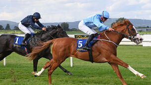 <p> LANDS THE SPOILS: Thesecretadversary and Seamie Heffernan win the Coolmore Stud Churchill Stakes (Listed). Pic: Healy Racing Photo</p>