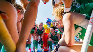 <p>Sarah Hawkshaw and her Ireland teammates. Pic: INPHO @WORLDSPORTPICS /BART SCHEULDERMAN</p>