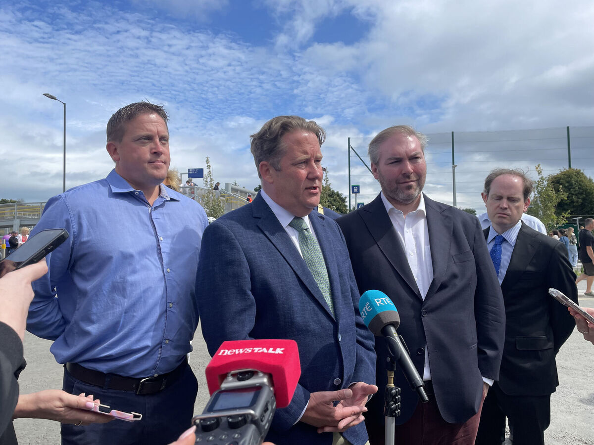 Transport minister Darragh O'Brien speaking to media after arriving by DART at the newly-opened Woodbrook station in Dublin on Sunday. Picture: Gráinne Ní Aodha/PA Transport minister Darragh O'Brien speaking to media after arriving by DART at the newly-opened Woodbrook station in Dublin on Sunday. Picture: Gráinne Ní Aodha/PA