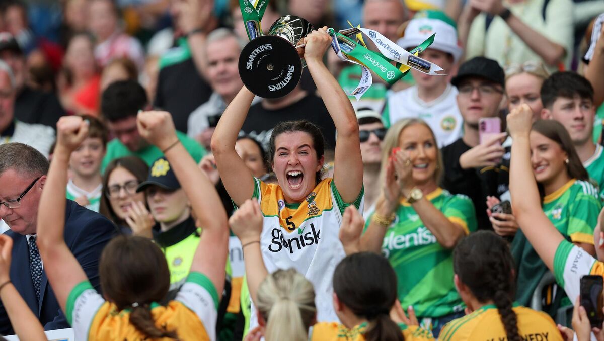 FAITHFUL FULFILMENT: Offaly's Orlagh Phelan lifts the cup after the 2025 Glen Dimplex All-Ireland Intermediate Camogie Championship Final, Croke Park. Pic: INPHO/Bryan Keane FAITHFUL FULFILMENT: Offaly's Orlagh Phelan lifts the cup after the 2025 Glen Dimplex All-Ireland Intermediate Camogie Championship Final, Croke Park. Pic: INPHO/Bryan Keane