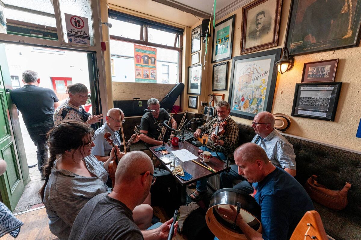 A traditional music session during 'The Scattering' on Tuesday, the last of three days of the Puck Fair festival in Killorglin, Co Kerry. Picture: David Ryan