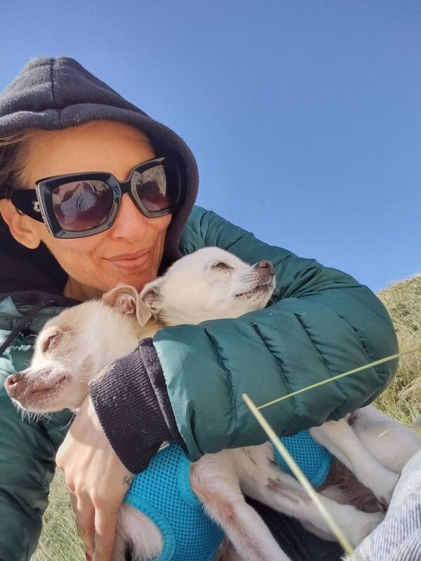 Kristine Kilty with her pets, including Blue who passed away last year