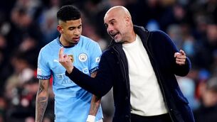 <p>STAY HERE: Manchester City manager Pep Guardiola (right) passes on instructions to Savinho during the UEFA Champions League, league stage match at the Etihad Stadium, Manchester. Picture date: Wednesday January 29, 2025.</p>