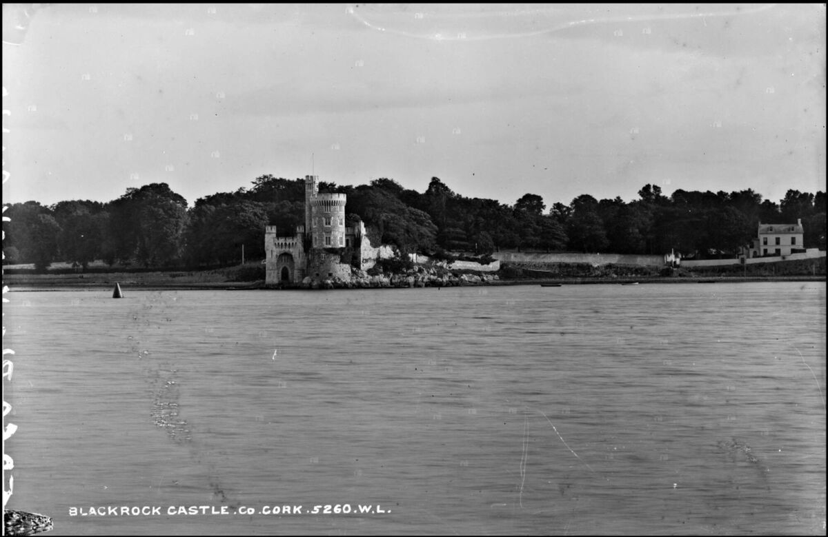 Robert French's 1865 photograph of Blackrock Castle, with Mahon View (known then as Riversdale) to the right. 