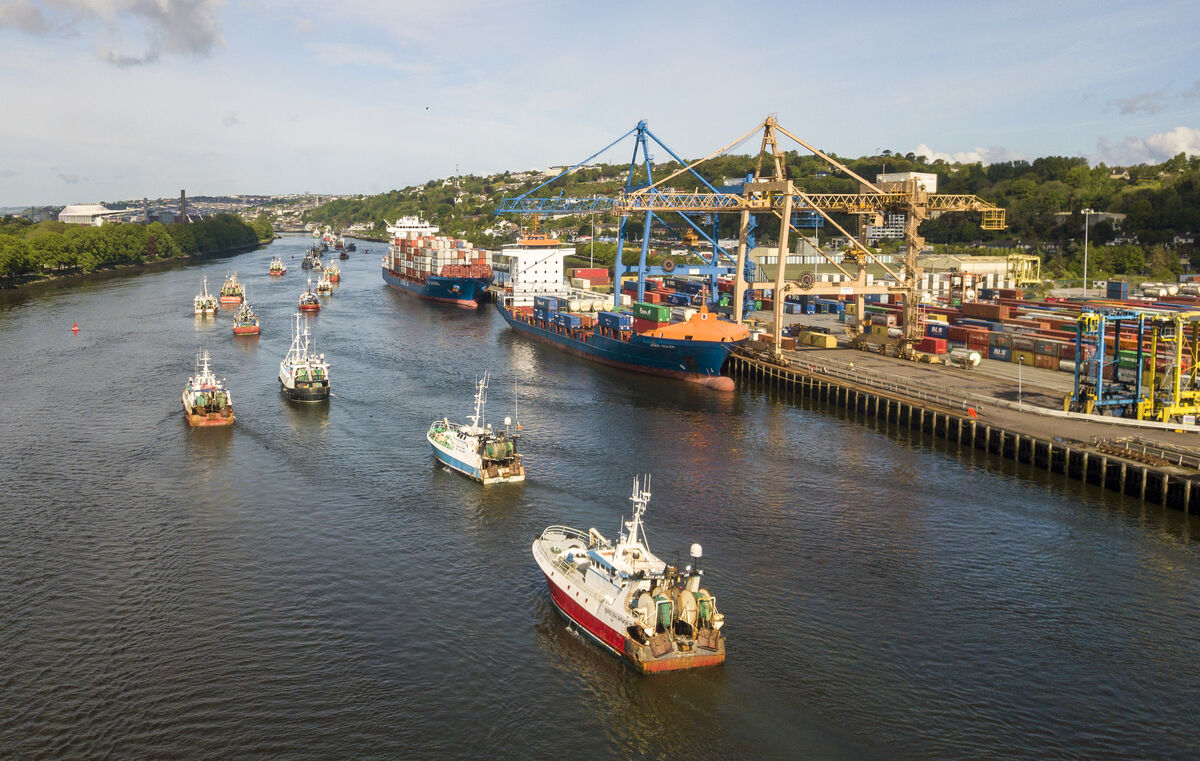 Flotilla of fishing boats passing Tivoli Docks on their way to the Port of Cork. Picture: Dan Linehan