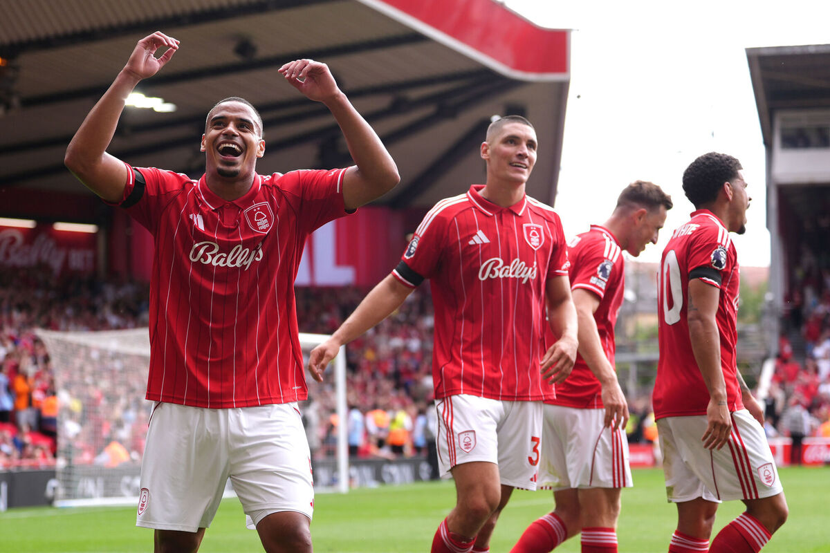 Nottingham Forest's Murillo (left) celebrates their side's third goal of the game, scored by team-mate Chris Wood (second right). Pic: Bradley Collyer/PA Wire. Nottingham Forest's Murillo (left) celebrates their side's third goal of the game, scored by team-mate Chris Wood (second right). Pic: Bradley Collyer/PA Wire.