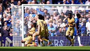 <p>FALSE FAREWELL: Crystal Palace's Eberechi Eze celebrates a goal which was ruled out after a VAR check during the Premier League match at Stamford Bridge, London. Pic: John Walton/PA Wire.</p>