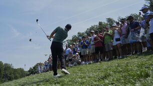 <p>FEELING THE HEAT: Rory McIlroy hits from the rough on the first hole during the final round of the BMW Championship golf tournament Sunday, Aug. 17, 2025, in Owings Mills, Md. (AP Photo/Stephanie Scarbrough)</p>
