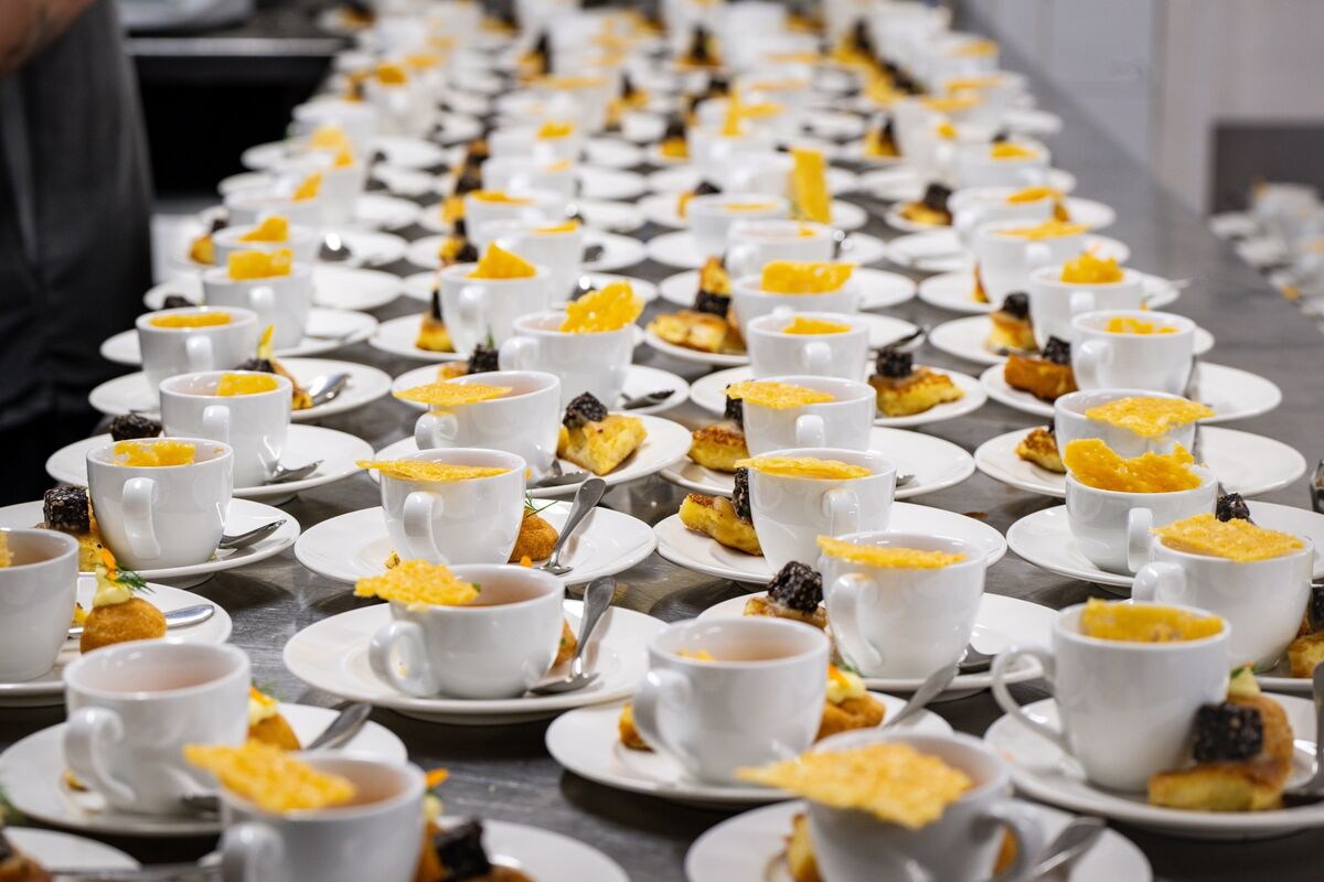 And that's just for starters: Clonakilty black pudding on truffle French toast, smoked Gubbeen gougère and tomato gazpacho lined up and ready to be served at the shared table on MacCurtain Street, during the Cork on a Fork Festival. Picture: Chani Anderson And that's just for starters: Clonakilty black pudding on truffle French toast, smoked Gubbeen gougère and tomato gazpacho lined up and ready to be served at the shared table on MacCurtain Street, during the Cork on a Fork Festival. Picture: Chani Anderson