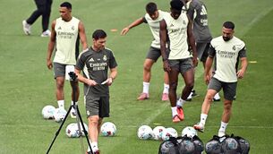 <p>Real Madrid coach Xabi Alonso leads a training session at the club's training ground in Valdebebas ahead of their Liga football match against Osasuna. Photo by JAVIER SORIANO / AFP via Getty Images) </p>