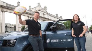 <p>Brian O’Driscoll and Lynne Cantwell team up to celebrate Defender as Principal Partner for the Women’s Rugby World Cup 2025. Pic: Sasko Lazarov / Photocall Ireland.</p>