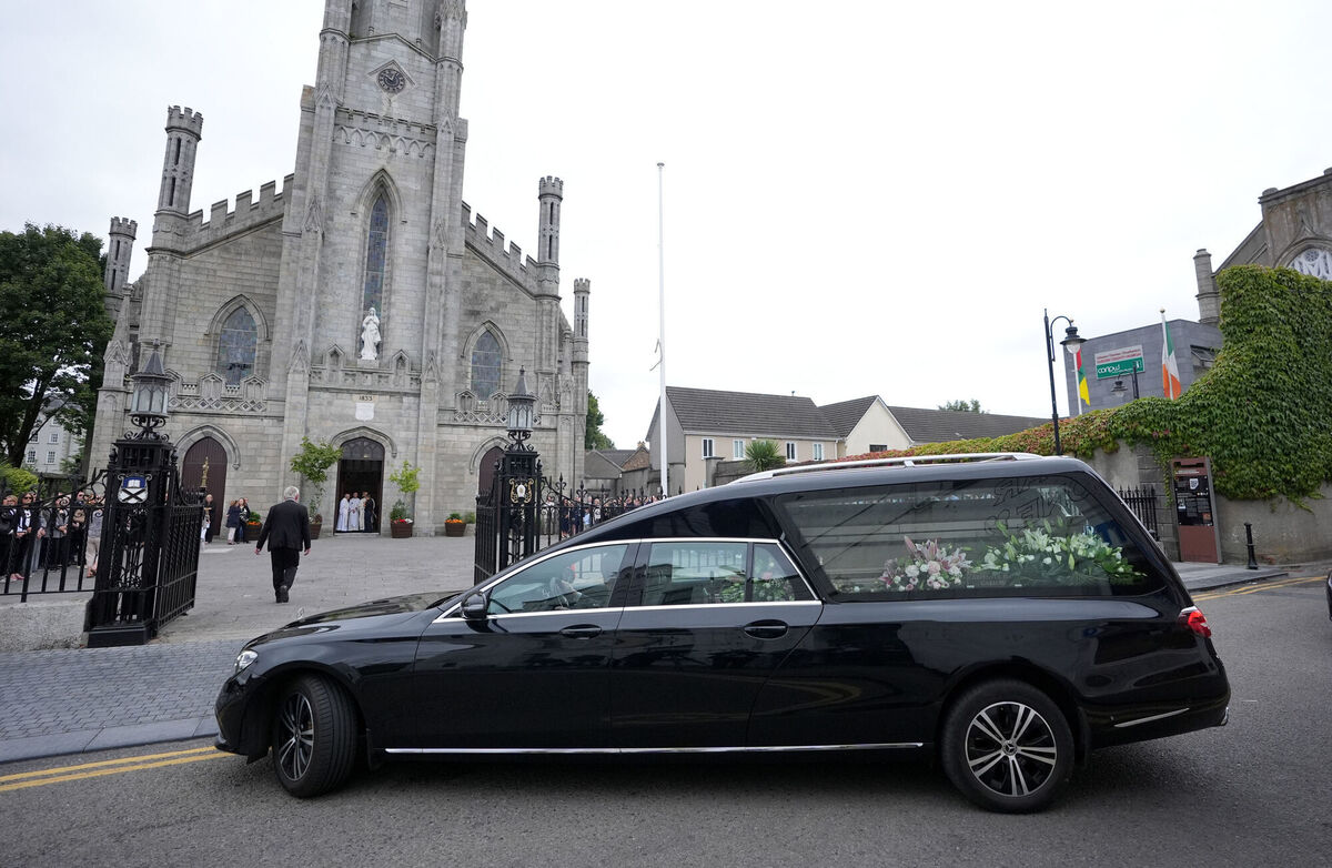 The hearse carrying the coffin of Martha Nolan O'Slatarra arrives at the Cathedral of the Assumption, Carlow, ahead of her funeral service. Pictures: Niall Carson/PA Wire