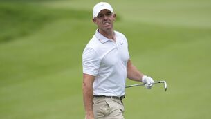 <p>FINE START: Rory McIlroy watches his shot on the first fairway during the first round of the Tour Championship golf tournament, Thursday, Aug. 21, 2025, in Atlanta. (AP Photo/Mike Stewart)</p>