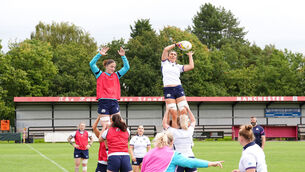 <p>Scotland's Emma Wassell (centre right) wins a line out during a team run at Manchester Rugby Club. Picture: Martin Rickett/PA Wire. </p>