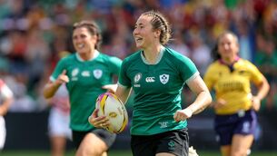 <p>PERFECT START: Ireland's Eve Higgins makes a break on her way to scoring her side's fifth try against Japan. The 42-point total is Ireland's highest ever at the Women's Rugby World Cup. Pic: ©INPHO/Ben Brady</p>