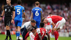<p>Arsenal’s Bukayo Saka is set for a short spell on the sidelines. Pic: John Walton/PA</p>