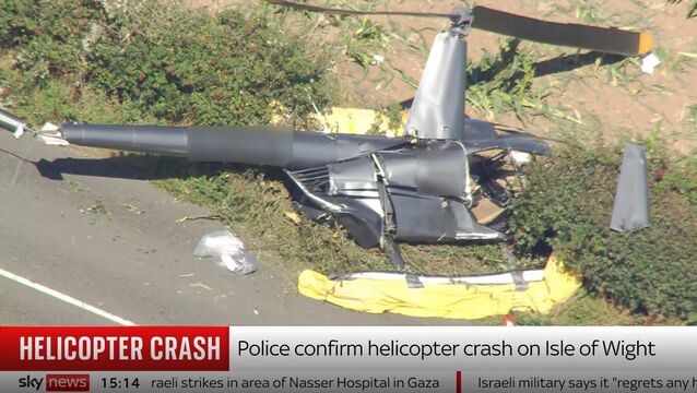 <p>The helicopter crashed on the Isle of Wight during a flying lesson. Picture: Sky News/PA</p>