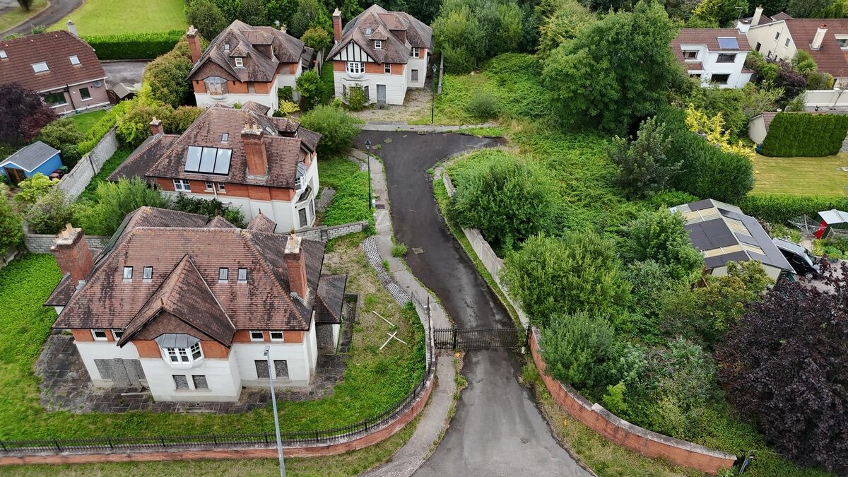 Four luxury detached homes remain vacant on the Rochestown Road, Cork. The homes were close to completion but have remained unfinished for years despite high property demand in this area of the city.  The ghost estate featured last year in The New York Times in an article about dereliction in Ireland. Pic: Larry Cummins default