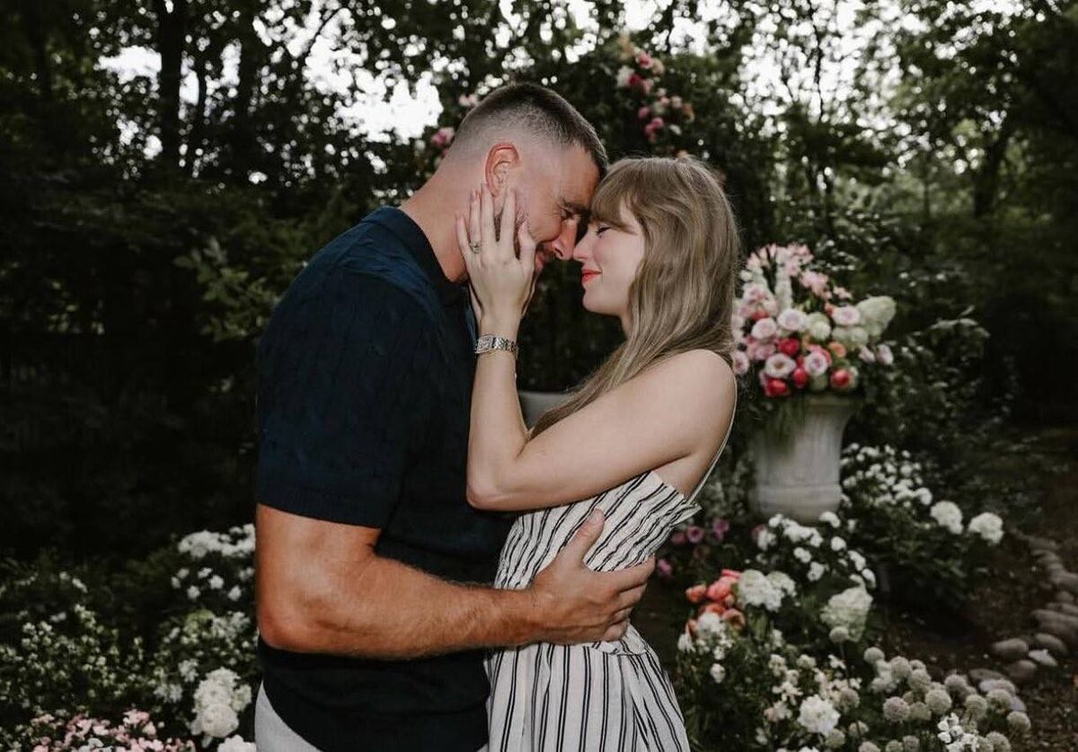 Taylor Swift and Travis Kelce announcing their engagement. Picture: Instagram Taylor Swift and Travis Kelce announcing their engagement. Picture: Instagram