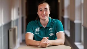 <p>Eve Higgins at an Ireland press conference in Whittlebury Park, Northampton. Pic: Ben Brady, Inpho</p>