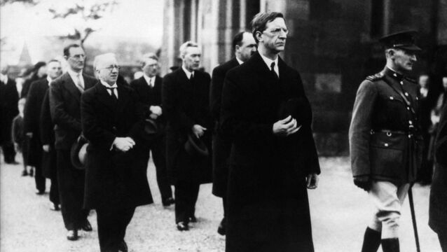 <p>President of the Executive Council Eamon de Valera accompanied by members of the ministry attend a ceremony commemorating the 21th anniversary of the 1916 Easter Rising, at Arbour Hill area in Dublin on May 6, 1937. (Photo by FRANCE PRESSE VOIR / AFP)</p>