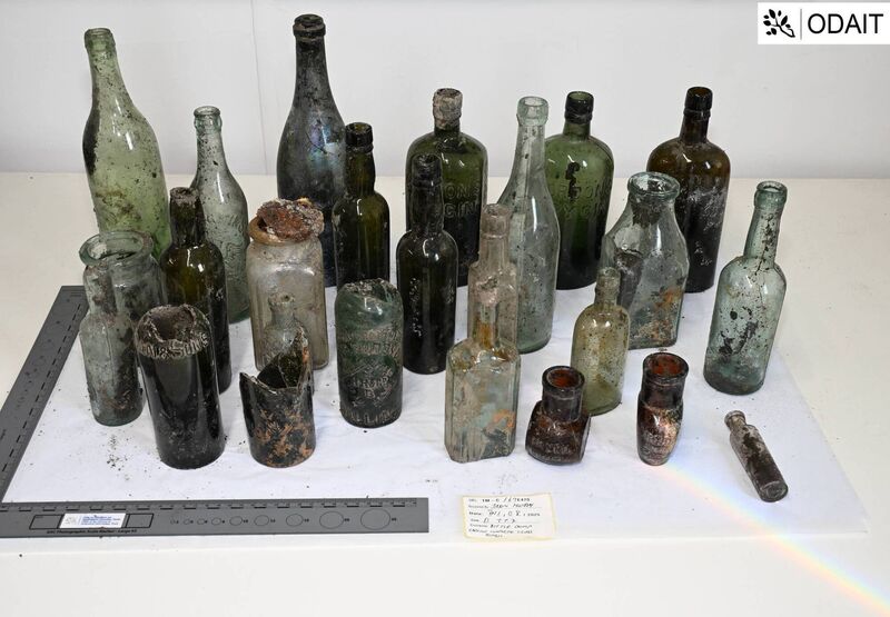 Pictured are samples of selection of glass bottles recovered in the first six weeks of excavation.