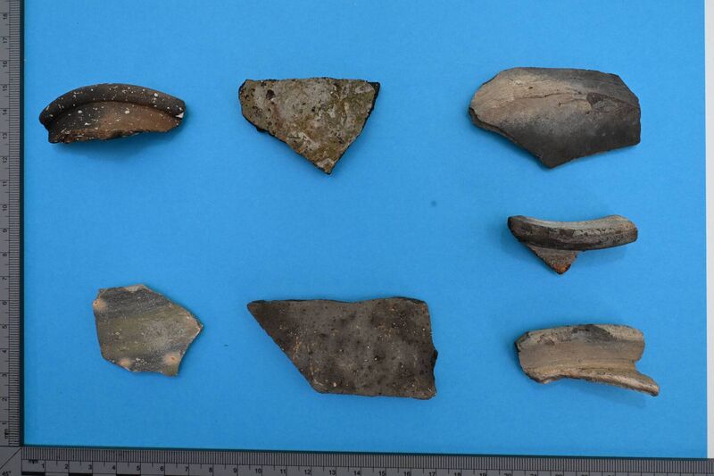 Pictured is ancient and unrelated (medieval) pottery recovered in the first six weeks of excavation. Photo: ODAIT 